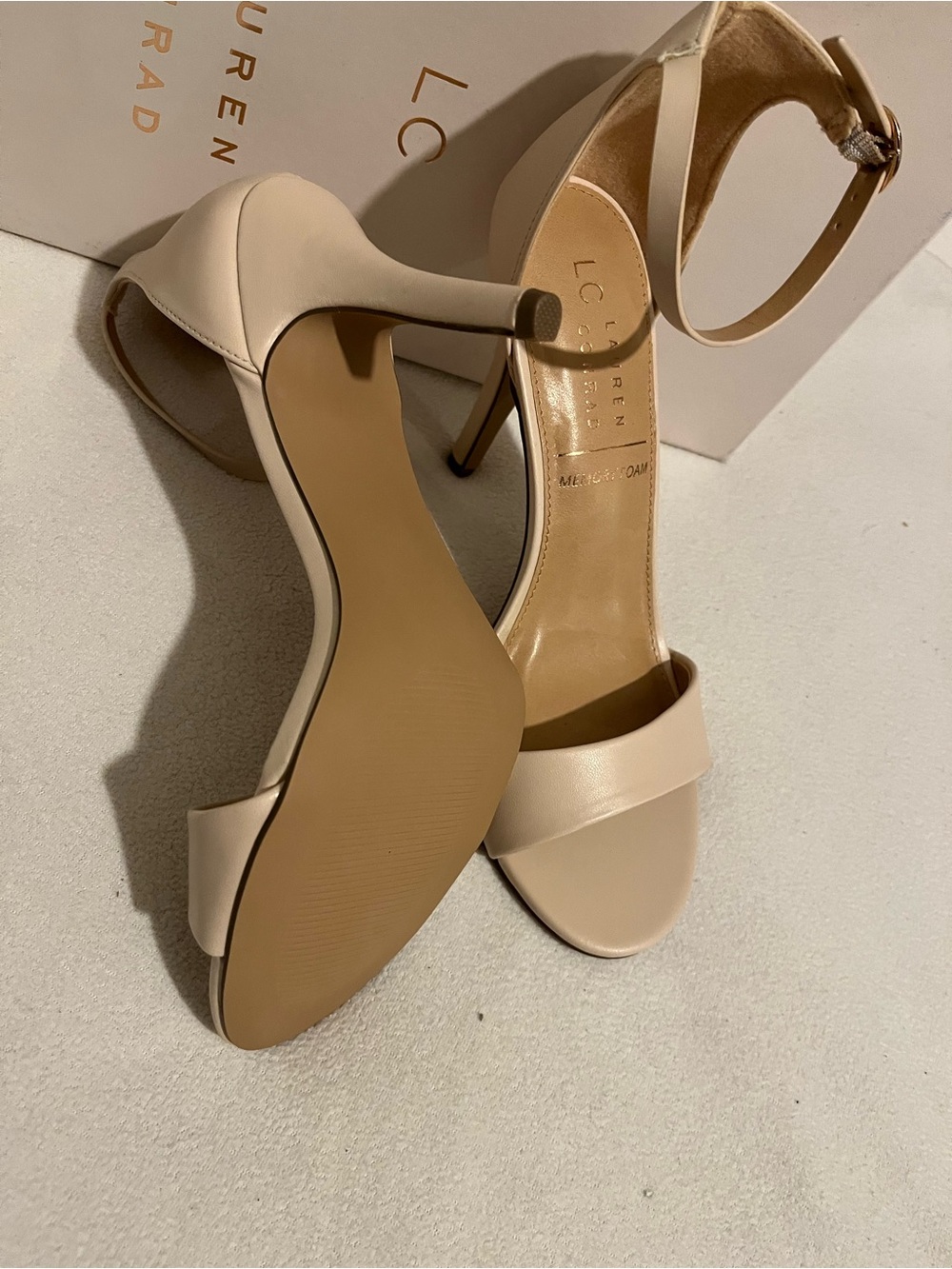 LC Lauren Conrad Beige Open-Toe Ankle-Strap High Heels - Picture 2 of 6